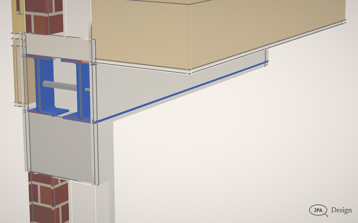 SB1 cut through on its bearing: twin beams, padstone, dry pack, casing