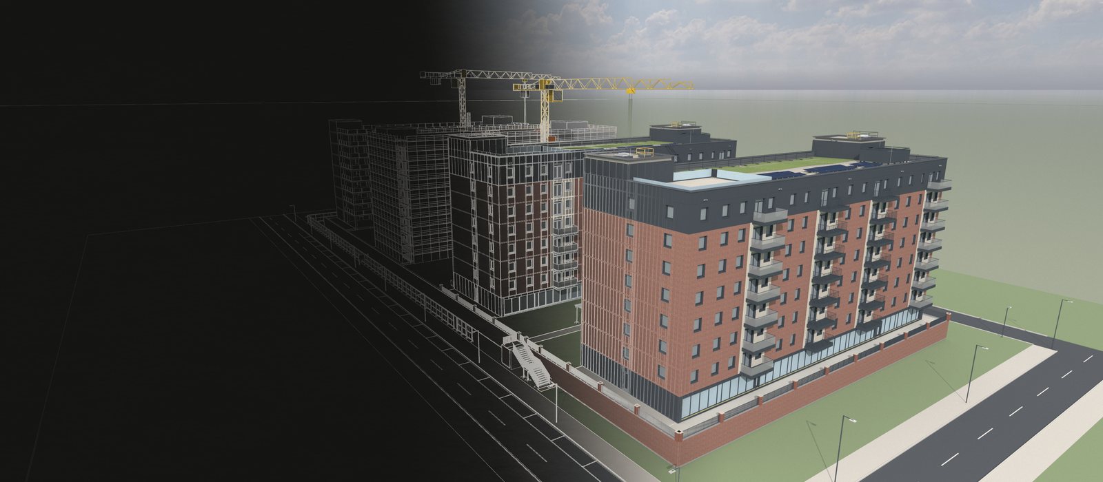 Block A of the Ashvale Quarter sample, built and drawn