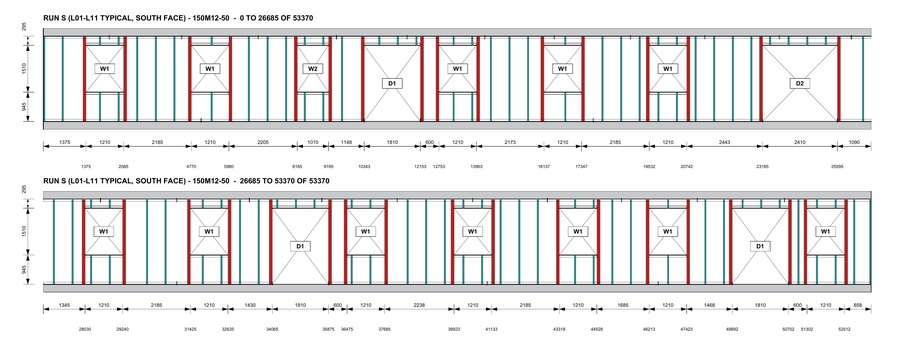 KP10-SF-10 Stud layout of a run, jambs, cripples, tracks