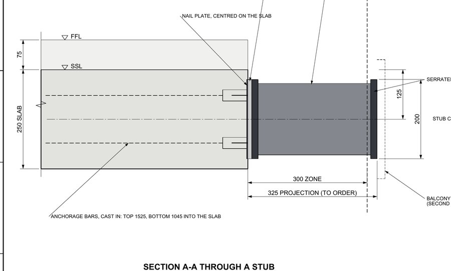 MC01-FF-06 Typical stub, section A-A