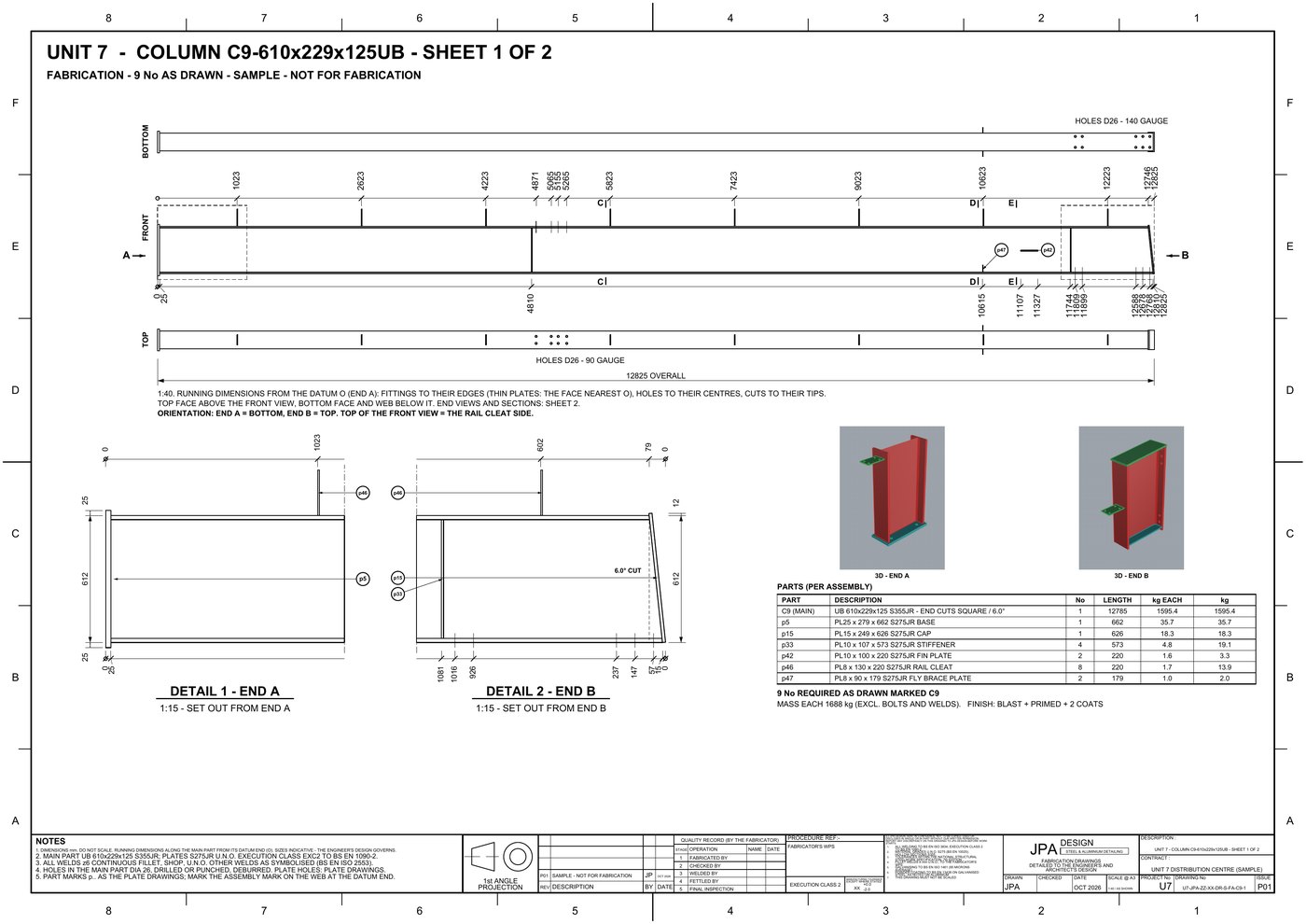 U7-FA-C9-1 Column C9 assembly, sheet 1 of 2