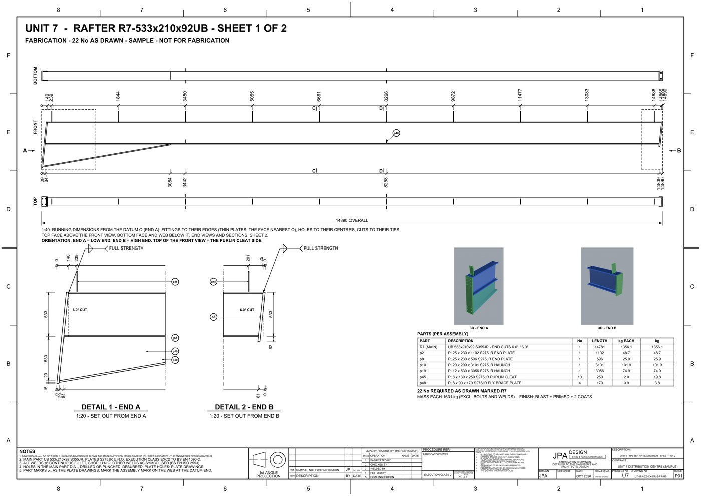 U7-FA-R7-1 Rafter R7 assembly, sheet 1 of 2