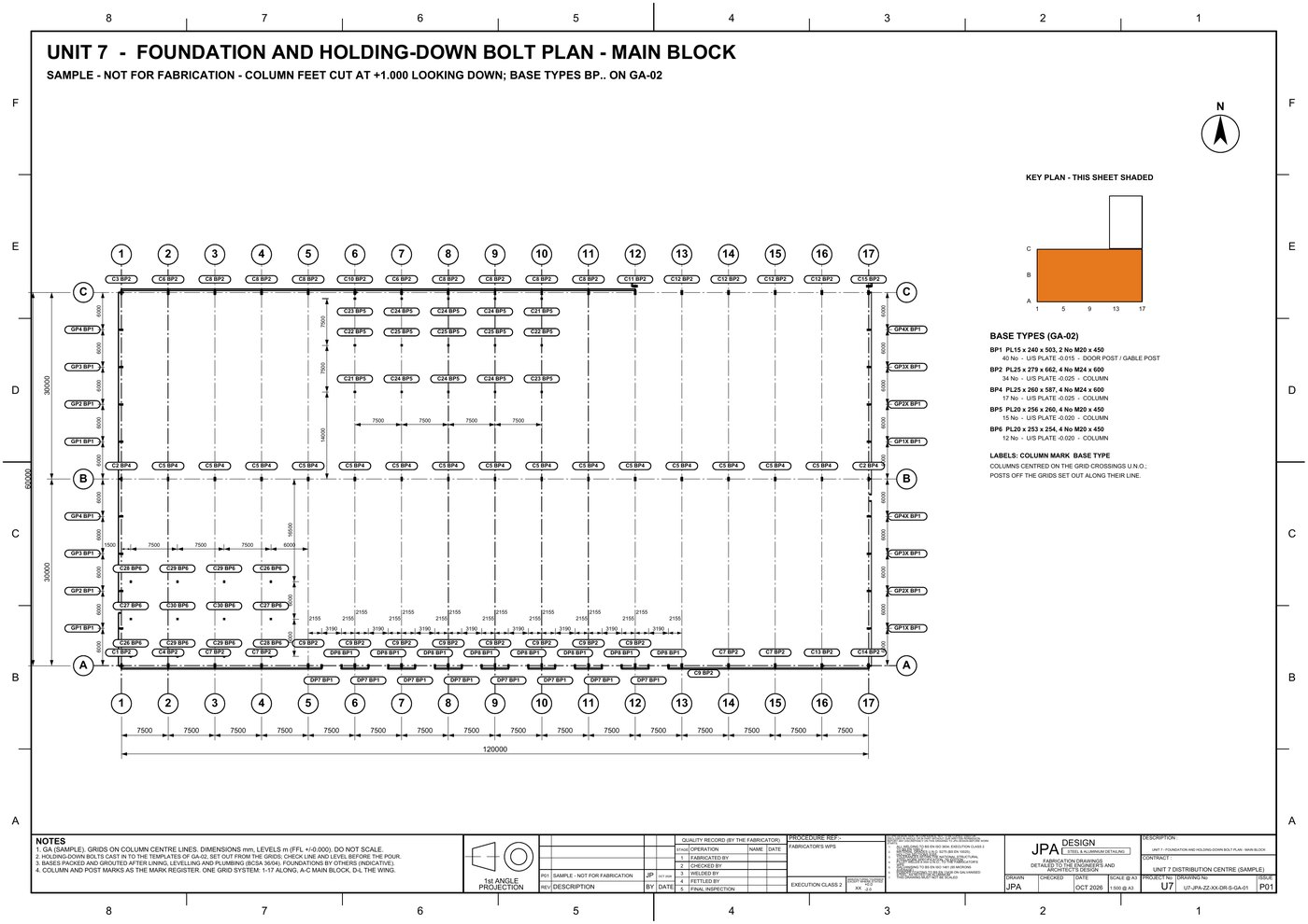 U7-GA-01 Foundation and HD bolt plan