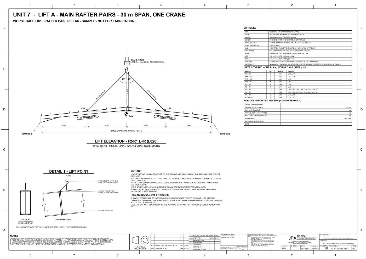 U7-ER-41 Lift A: main rafter pair, 30 m span